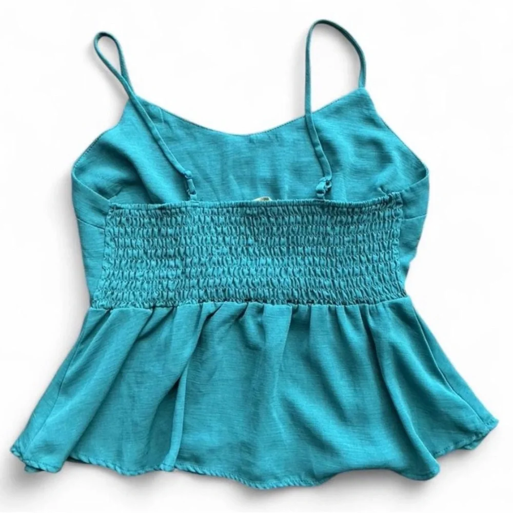 Turquoise Spaghetti Strap Peplum Top